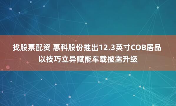找股票配资 惠科股份推出12.3英寸COB居品 以技巧立异赋能车载披露升级